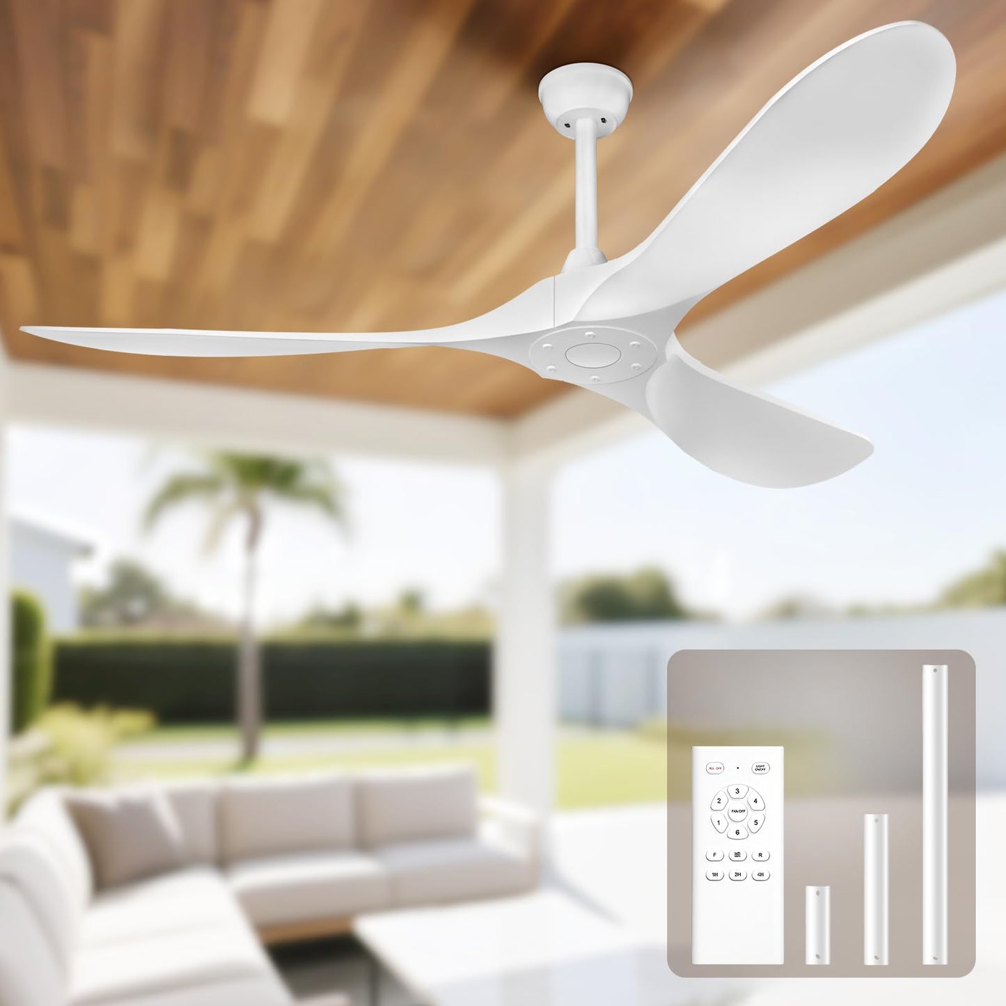 52 Inch Ceiling Fan Without Lights, Walnut Finish | Outdoor Ceiling Fan with Remote, 6-Speed Adjustable Reversible DC Motor for Patio & Living Room
