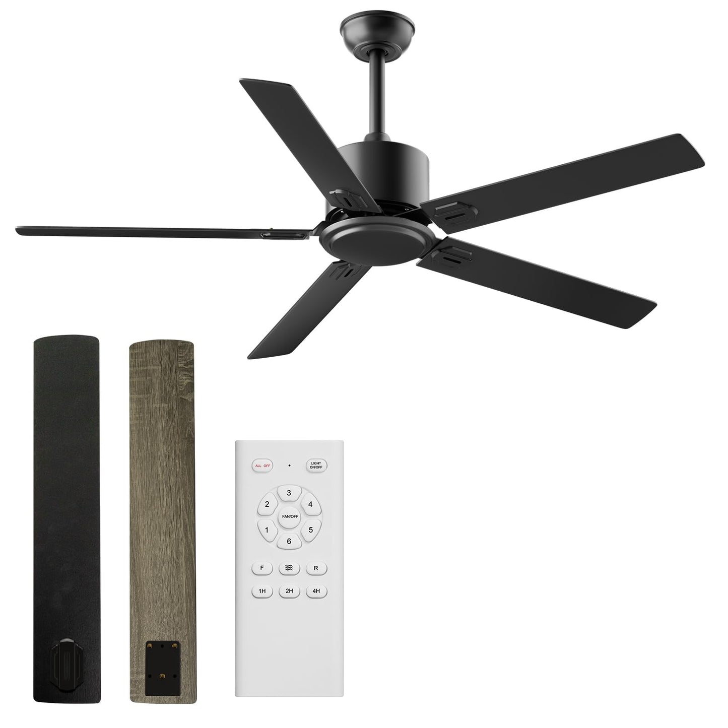BECLOG 52 in Outdoor Ceiling Fans, Black Ceiling Fan No Light with Remote Control without Light, 5 Blades, 6 Speed Reversible DC Motor Modern for Patios, Garage, Bedroom, Porch (Black)