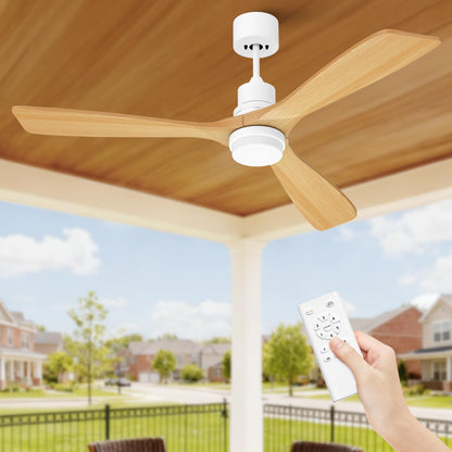 Obabala 52 Inch Ceiling Fans with Lights and Remote Control-Outdoor Ceiling Fan with Light 3 Walnut Wood Blade for Bedroom Living Room Indoor Farmhouse Patio, Reversible Noiseless DC Motor