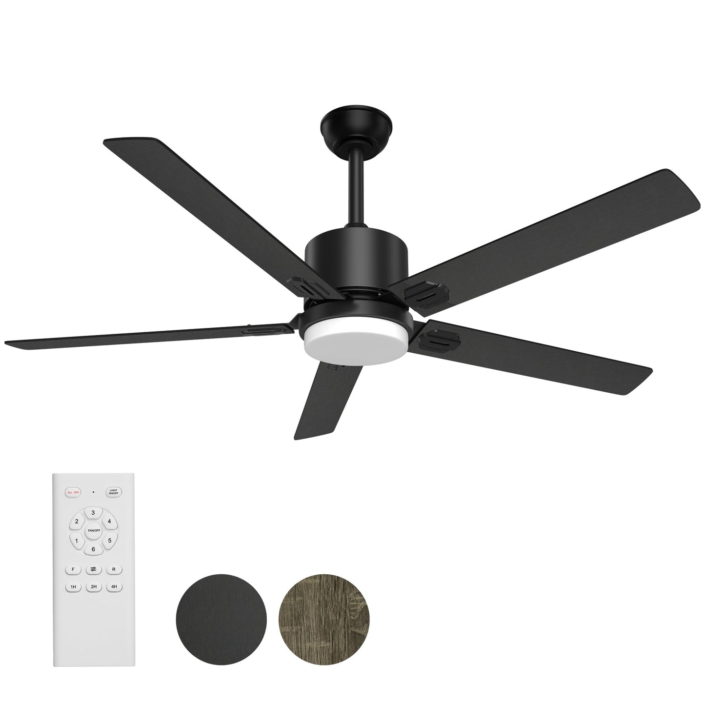 BECLOG 52 in Outdoor Ceiling Fans, Black Ceiling Fan No Light with Remote Control without Light, 5 Blades, 6 Speed Reversible DC Motor Modern for Patios, Garage, Bedroom, Porch (Black)