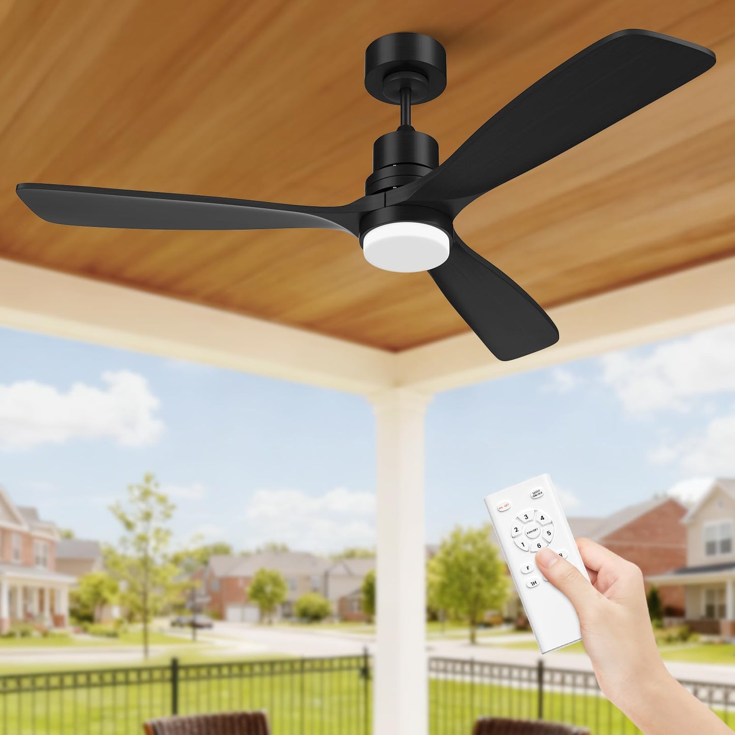 Obabala 52 Inch Ceiling Fans with Lights and Remote Control-Outdoor Ceiling Fan with Light 3 Walnut Wood Blade for Bedroom Living Room Indoor Farmhouse Patio, Reversible Noiseless DC Motor