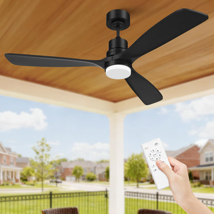 Obabala 52 Inch Ceiling Fans with Lights and Remote Control-Outdoor Ceiling Fan with Light 3 Walnut Wood Blade for Bedroom Living Room Indoor Farmhouse Patio, Reversible Noiseless DC Motor