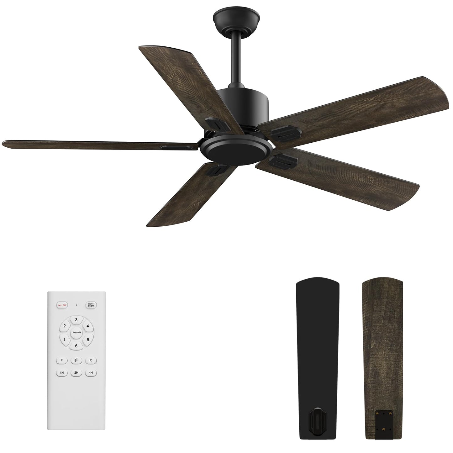 52 Inch Ceiling Fan No Light - Outdoor Indoor Flush Mount Low Profile DC Motor Fan with Remote and APP, 5 Blades Reversible Silent Fan for Patio, Bedroom, Living Room, Garage Black