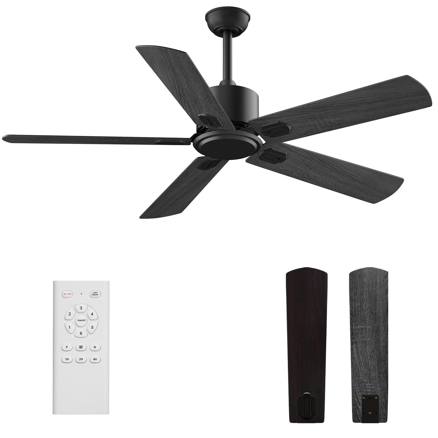 52 Inch Ceiling Fan No Light - Outdoor Indoor Flush Mount Low Profile DC Motor Fan with Remote and APP, 5 Blades Reversible Silent Fan for Patio, Bedroom, Living Room, Garage Black