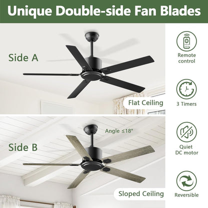 BECLOG Ceiling Fan 60" Outdoor/Indoor, Ceiling Fans with Remote Control with 6 Speeds Reversible DC Motor, Ceiling Fans No Lights Modern Black for Patios, Farmhouse, Kitchen, Living Room, Bedroom