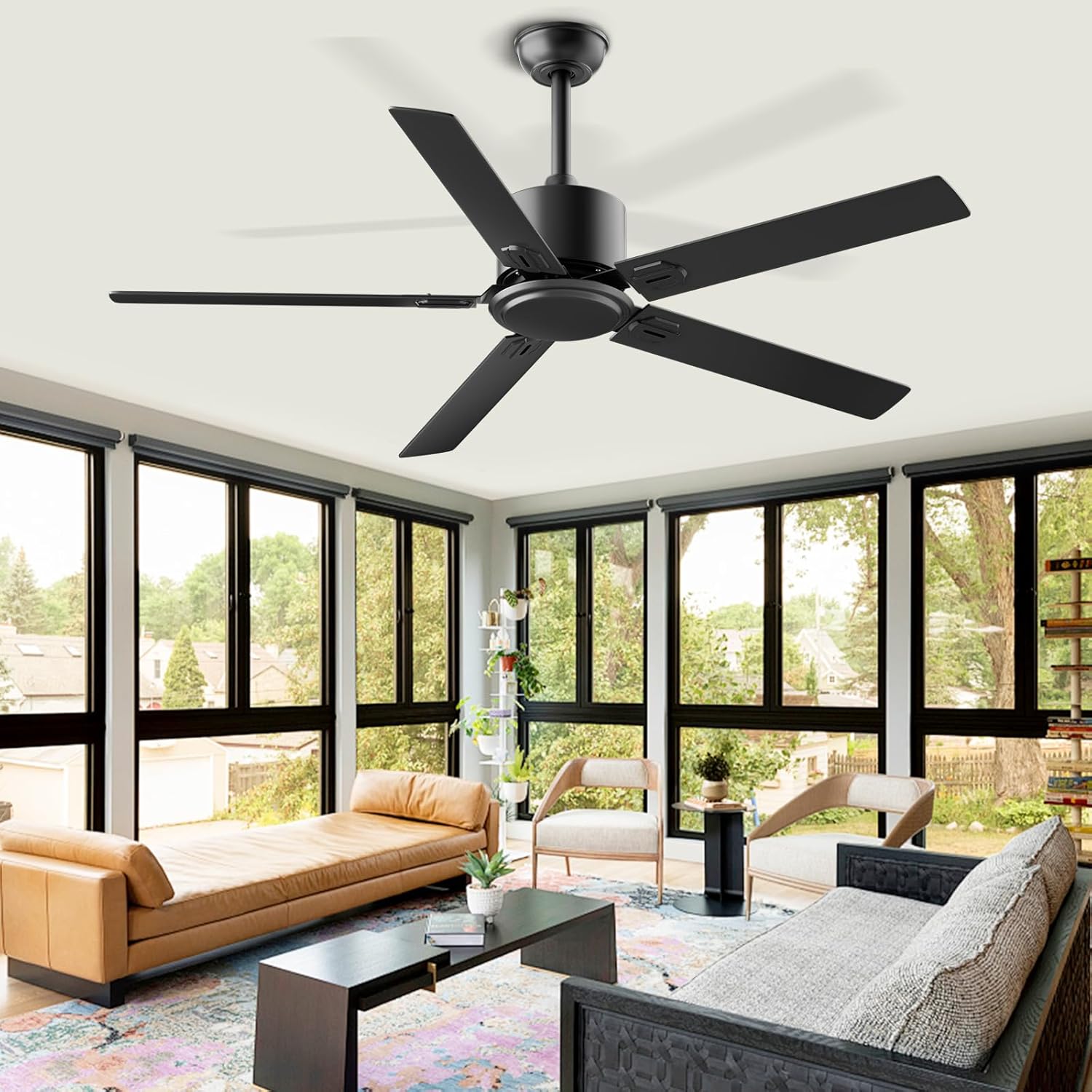BECLOG Ceiling Fan 60" Outdoor/Indoor, Ceiling Fans with Remote Control with 6 Speeds Reversible DC Motor, Ceiling Fans No Lights Modern Black for Patios, Farmhouse, Kitchen, Living Room, Bedroom
