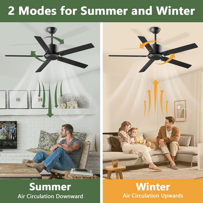 BECLOG Ceiling Fan 60" Outdoor/Indoor, Ceiling Fans with Remote Control with 6 Speeds Reversible DC Motor, Ceiling Fans No Lights Modern Black for Patios, Farmhouse, Kitchen, Living Room, Bedroom