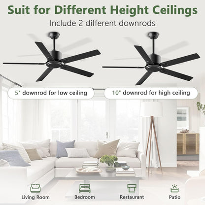 BECLOG Ceiling Fan 60" Outdoor/Indoor, Ceiling Fans with Remote Control with 6 Speeds Reversible DC Motor, Ceiling Fans No Lights Modern Black for Patios, Farmhouse, Kitchen, Living Room, Bedroom