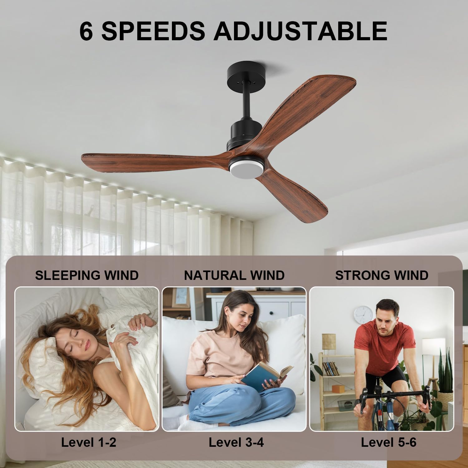 Obabala 52 Inch Ceiling Fans with Lights and Remote Control-Outdoor Ceiling Fan with Light 3 Walnut Wood Blade for Bedroom Living Room Indoor Farmhouse Patio, Reversible Noiseless DC Motor